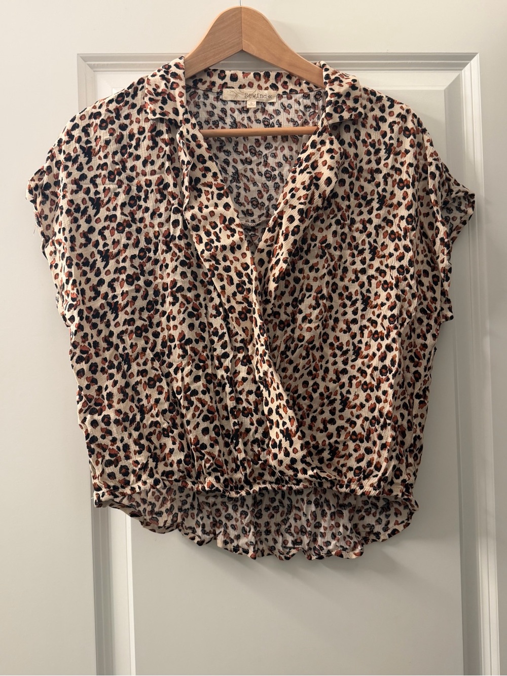 Rewind Cream Leopard Print Short Sleeve Wrap Blouse